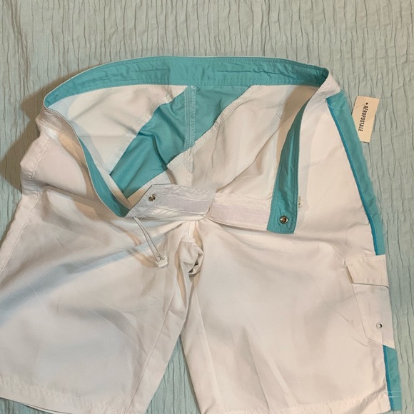 Men’s White & Teal Unlined Velcro Swim Shorts Med - Picture 4 of 6